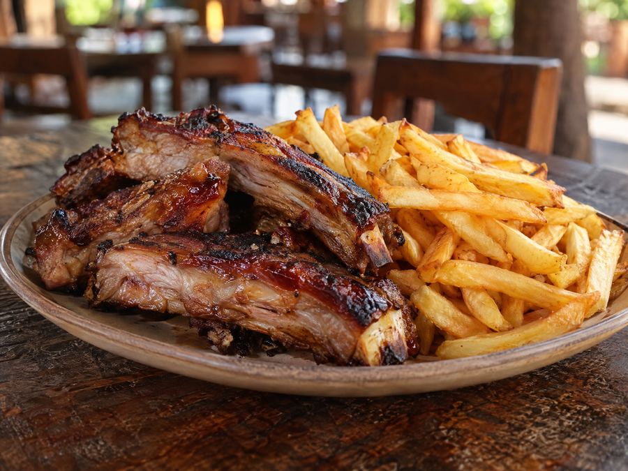 Costela suína com fritas